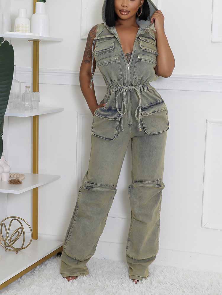 Vintage Hoodie Denim Jumpsuit