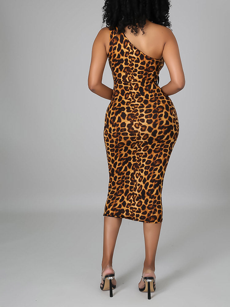 Leopard One Shoulder Dress - ECHOINE