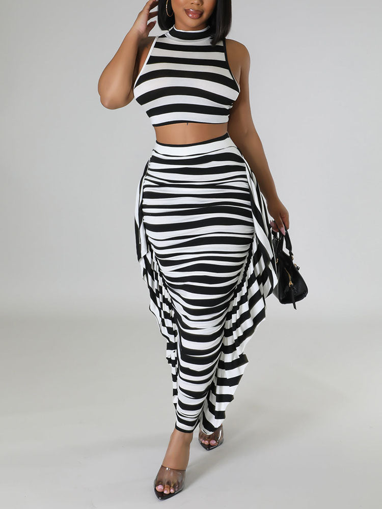 Striped Crop Top Maxi Skirt Set - ECHOINE