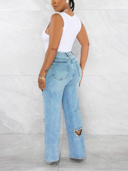 Rhinestones Heart Jeans