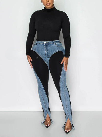 Denim Color Block Jeans - ECHOINE