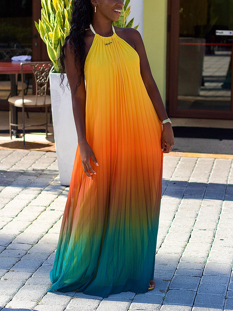 Ombre Pleated Backless Maxi Dress - ECHOINE