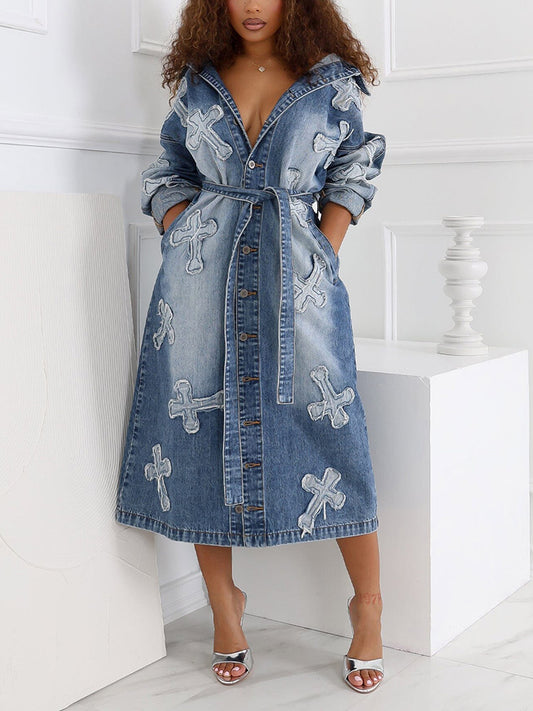 Cross Denim Trench Coat