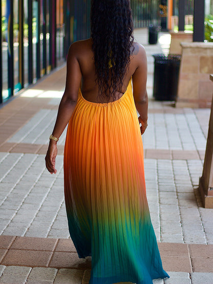 Ombre Pleated Backless Maxi Dress - ECHOINE