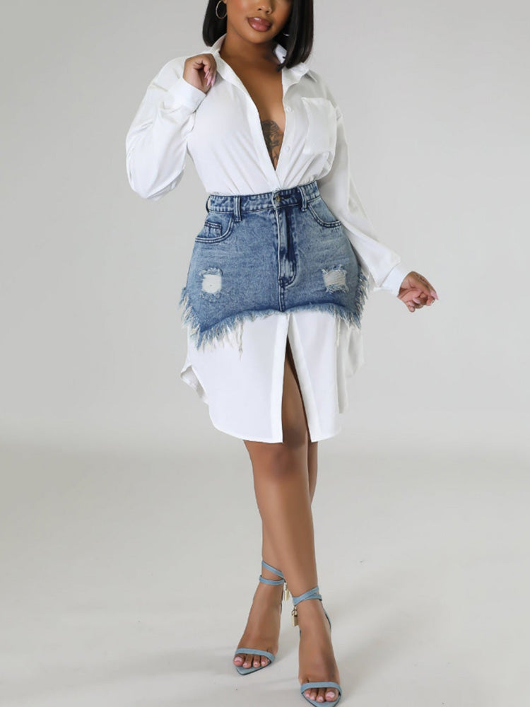 Shirt Denim Mini Skirt Set