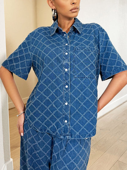 Quilted Textured Denim Set - ECHOINE