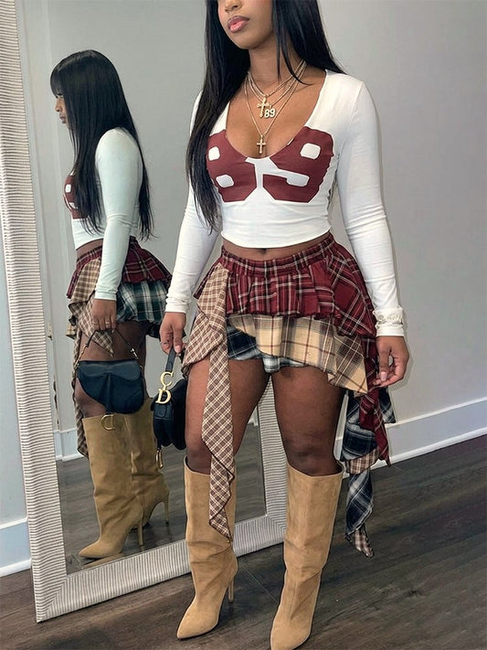 Plaid Asymmetrical Patchwork Skirt