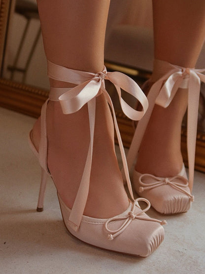Ballet Satin Ankle Tie Pumps