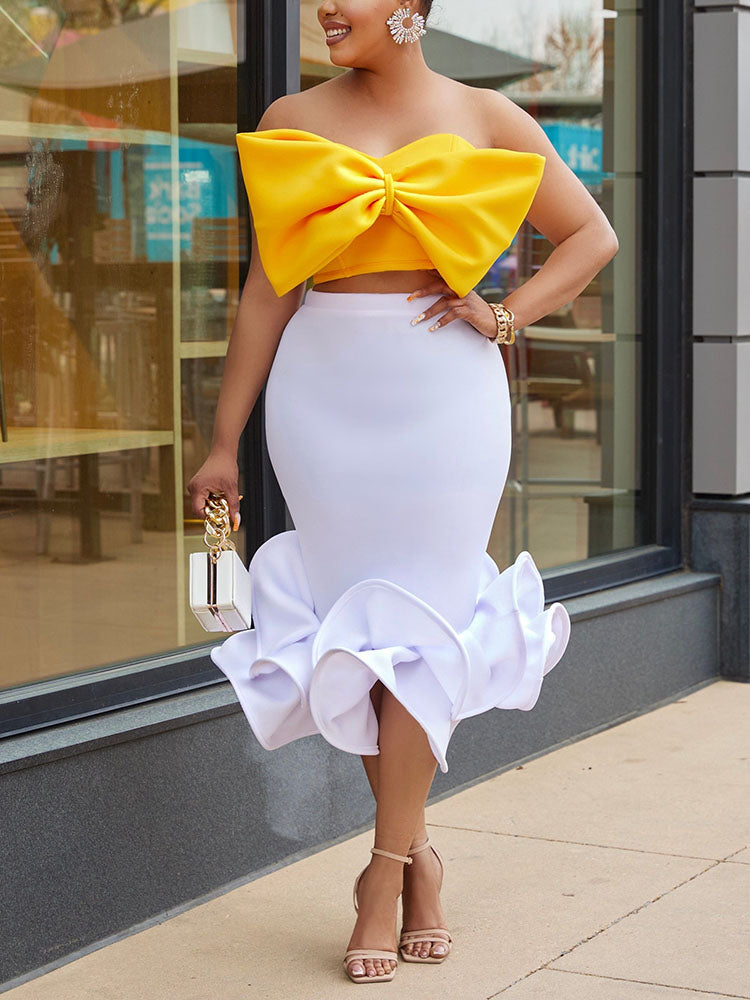 Bow Tops Ruffle Skirt Sets - ECHOINE