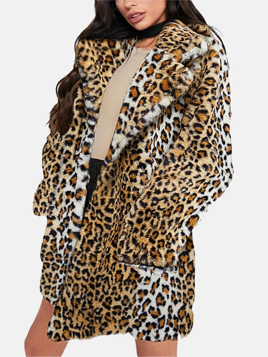 Faux Fur Lapel Leopard Jacket