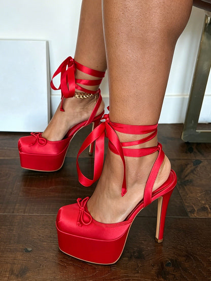 Ballet Satin Lace-Up Pumps