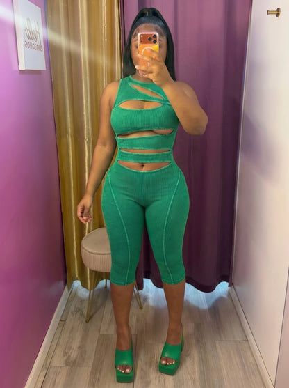 Bold Cutout Ribbed Capri Jumpsuit