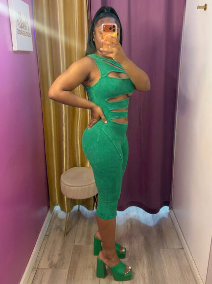 Bold Cutout Ribbed Capri Jumpsuit