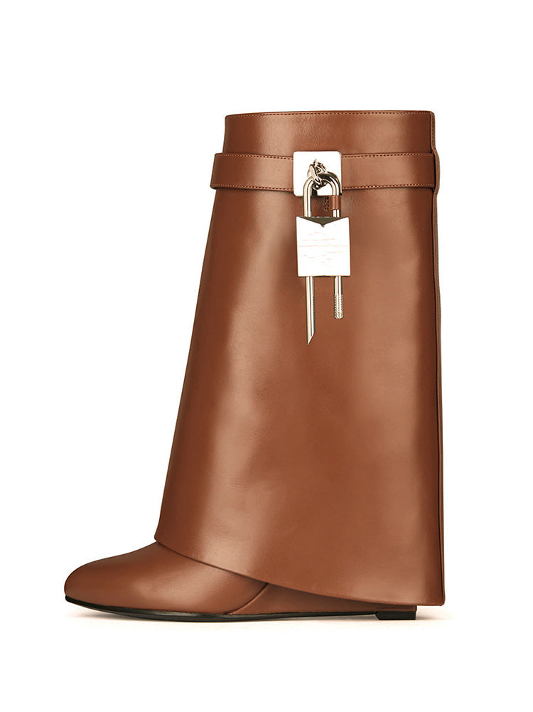 Lock & Key Leather Wedge Calf Booties