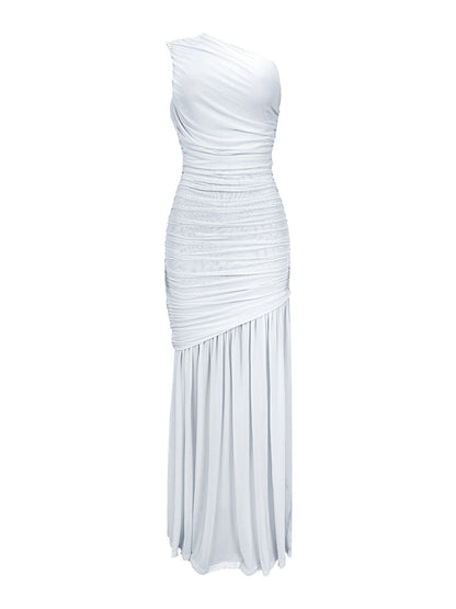 One Shoulder Mesh Ruched Dress