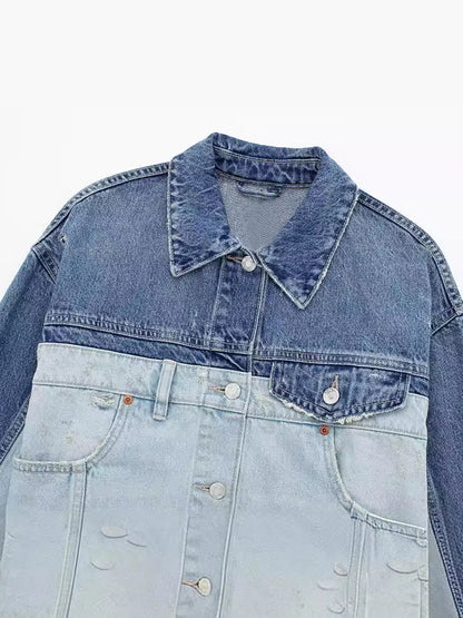 Two-Tone Cropped Denim Jacket