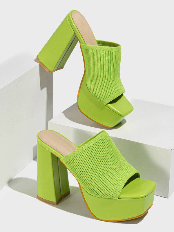 Knit Platform Chunky Heel Sandals - ECHOINE