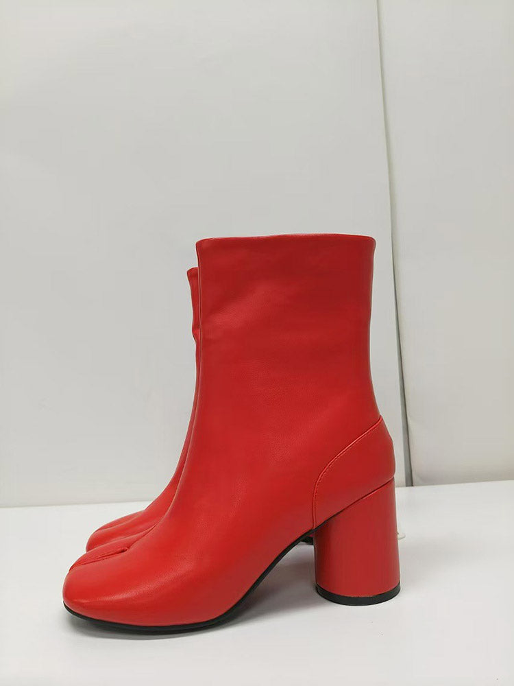 Split Toe Chunky Heel Boots