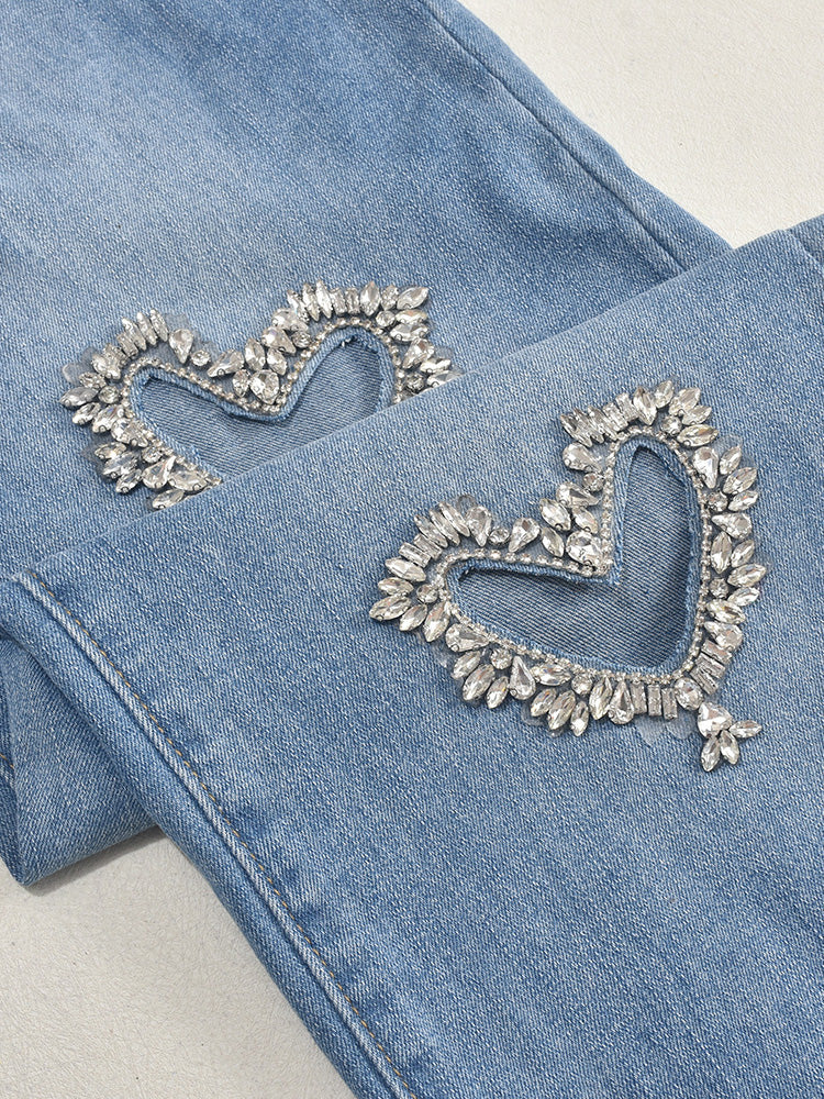 Rhinestones Heart Jeans