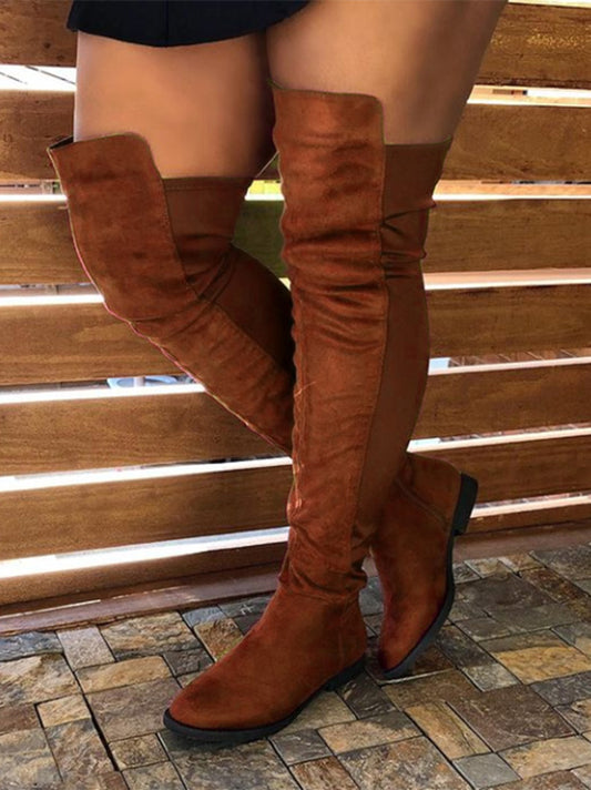 Suede Flat Over Knee Boots - ECHOINE
