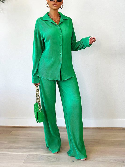 Pleated Shirt & Wide Pants Set