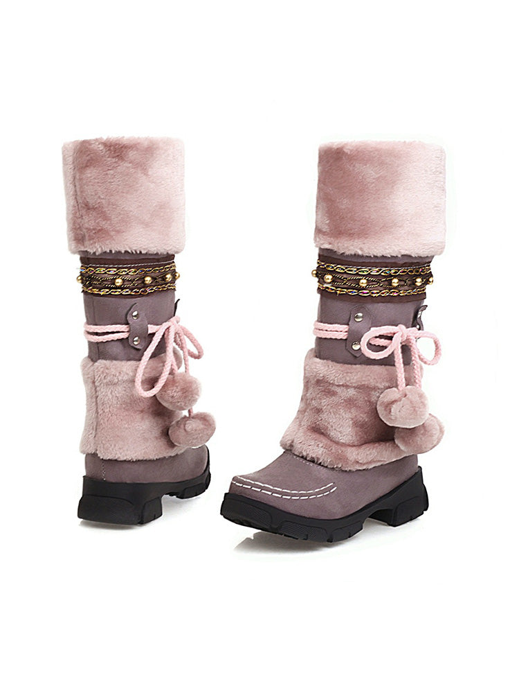 Suede Pom-Pom Snow Boots