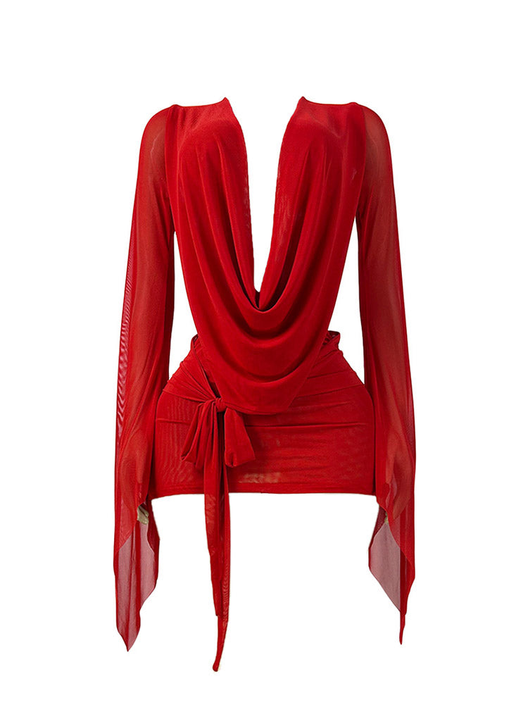 Mesh Plunge Mini Dress