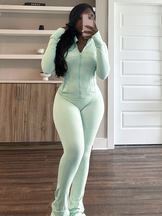 Shape Jacket & Flare Pants Activewear Set - ECHOINE