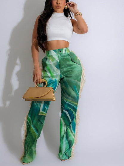 Watercolor Palette Fringe Pants