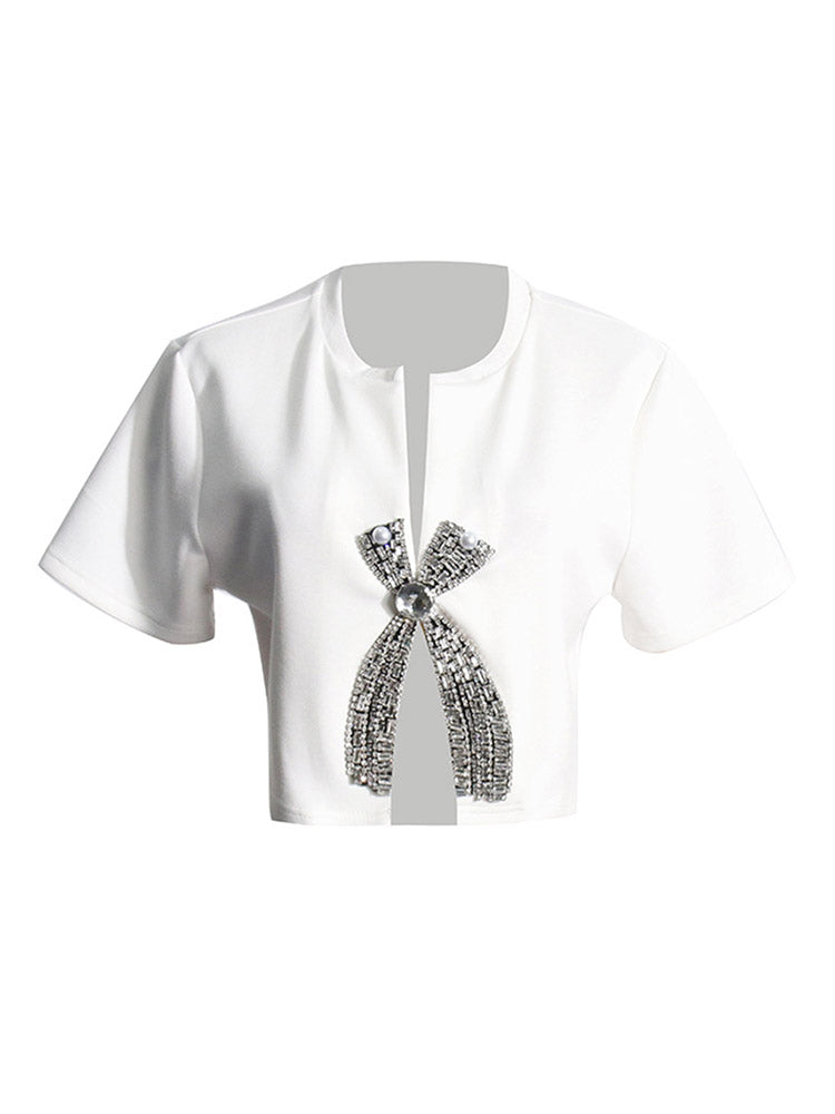 Rhinestone Bow Crop Top