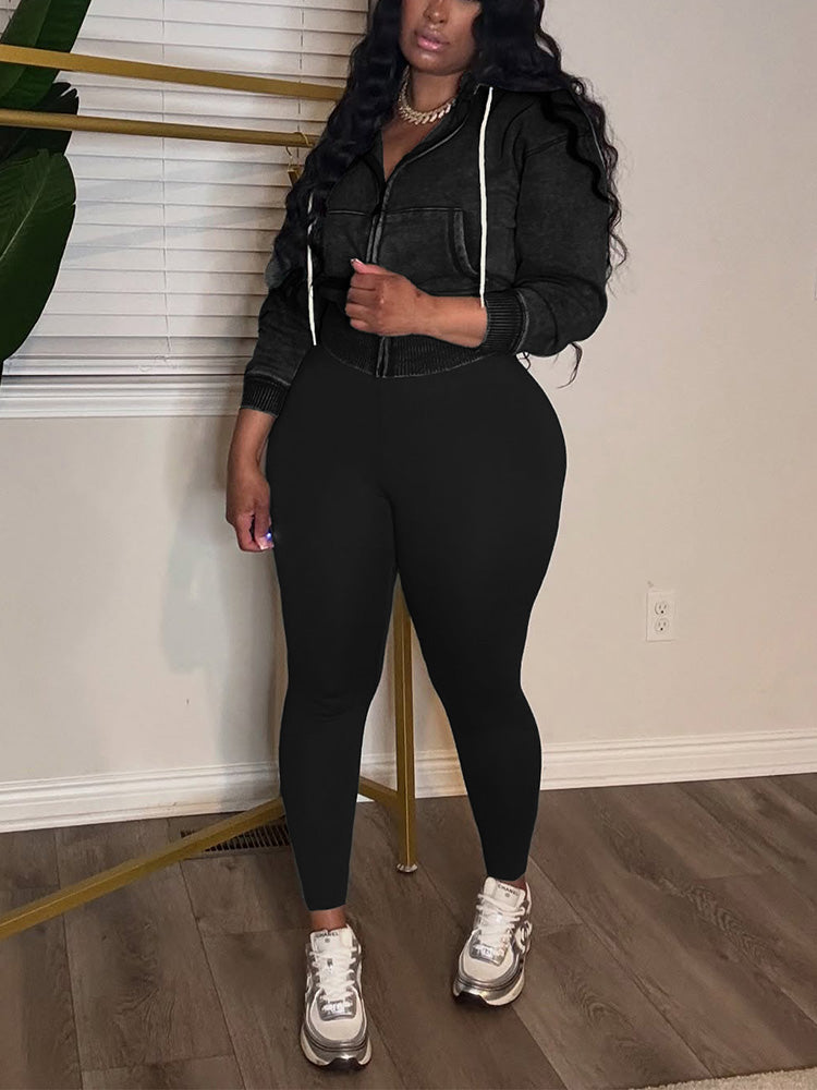 Washed Hooded Jacket & Leggings Set