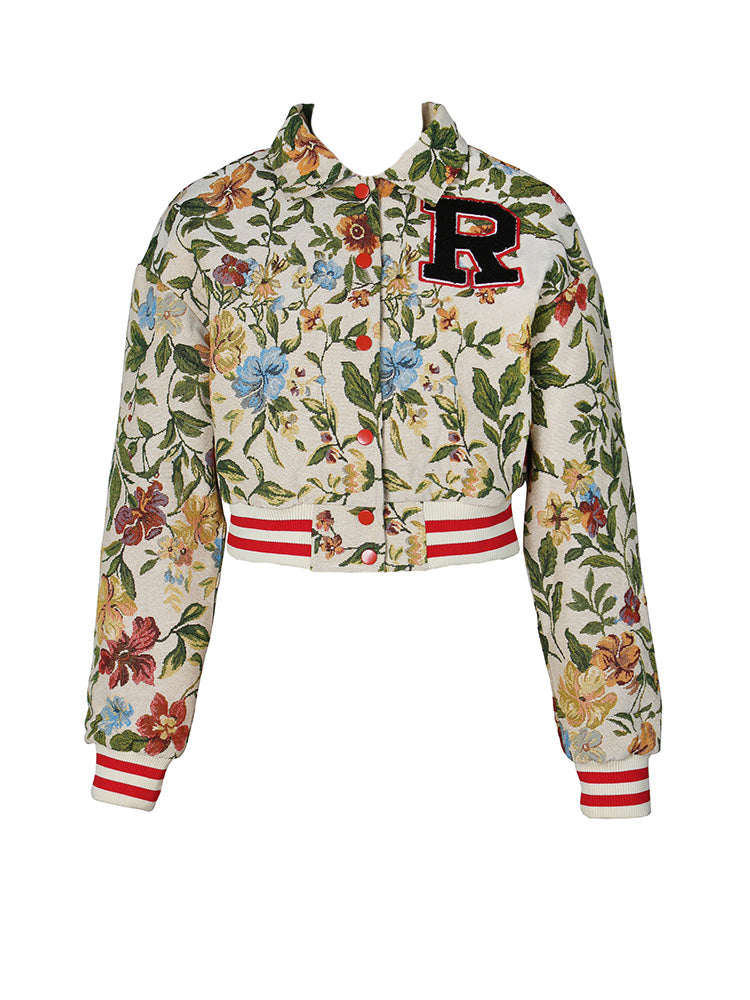 Size 2XL Floral Jacquard Varsity Jacket