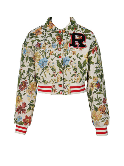 Size 2XL Floral Jacquard Varsity Jacket