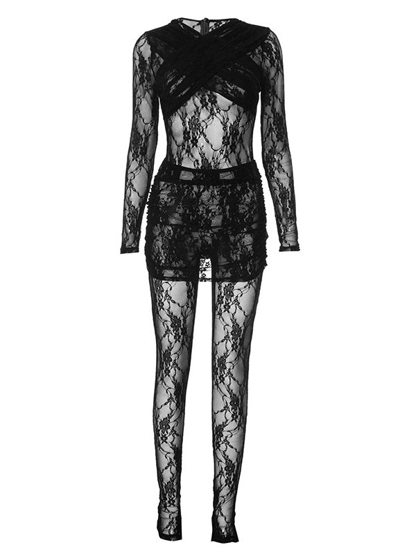 Lace Jumpsuit With Skirt Set