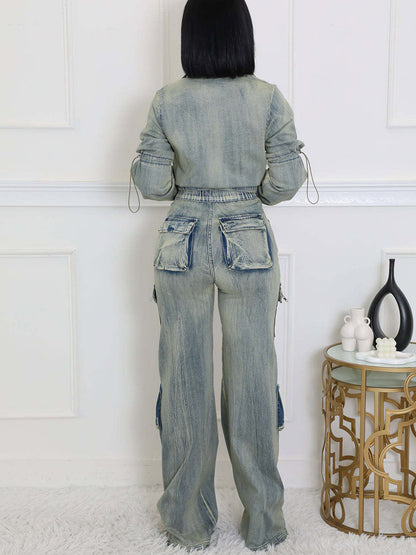 Vintage Washed Denim Cargo Set