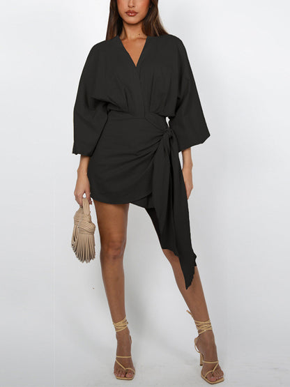 Puff Sleeves Wrap Dress