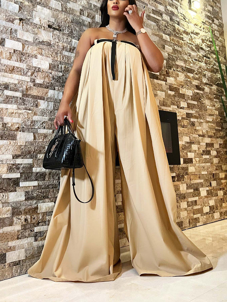 Strapless Loose Jumpsuit With Belt