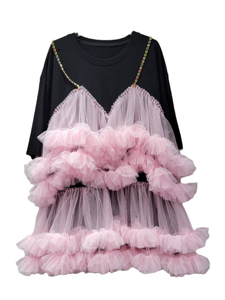 Tulle Ruffle T-Shirt Dress