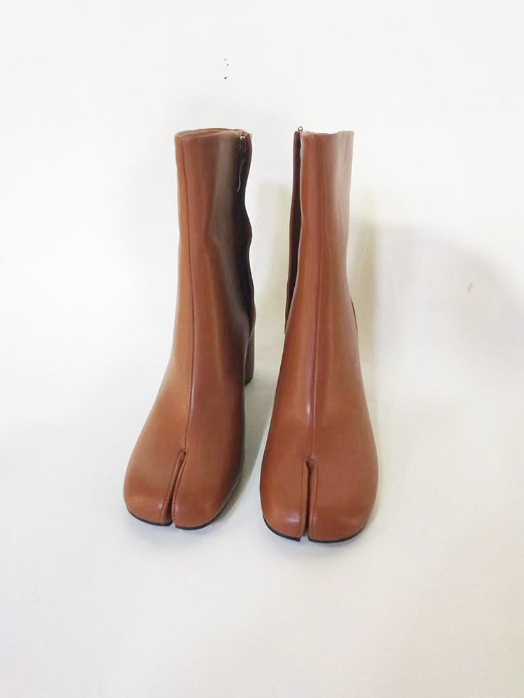 Split Toe Chunky Heel Boots