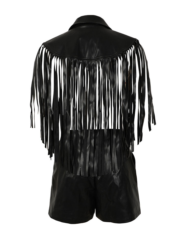 Leather Fringe Vest & Shorts Set