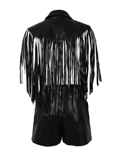 Leather Fringe Vest & Shorts Set
