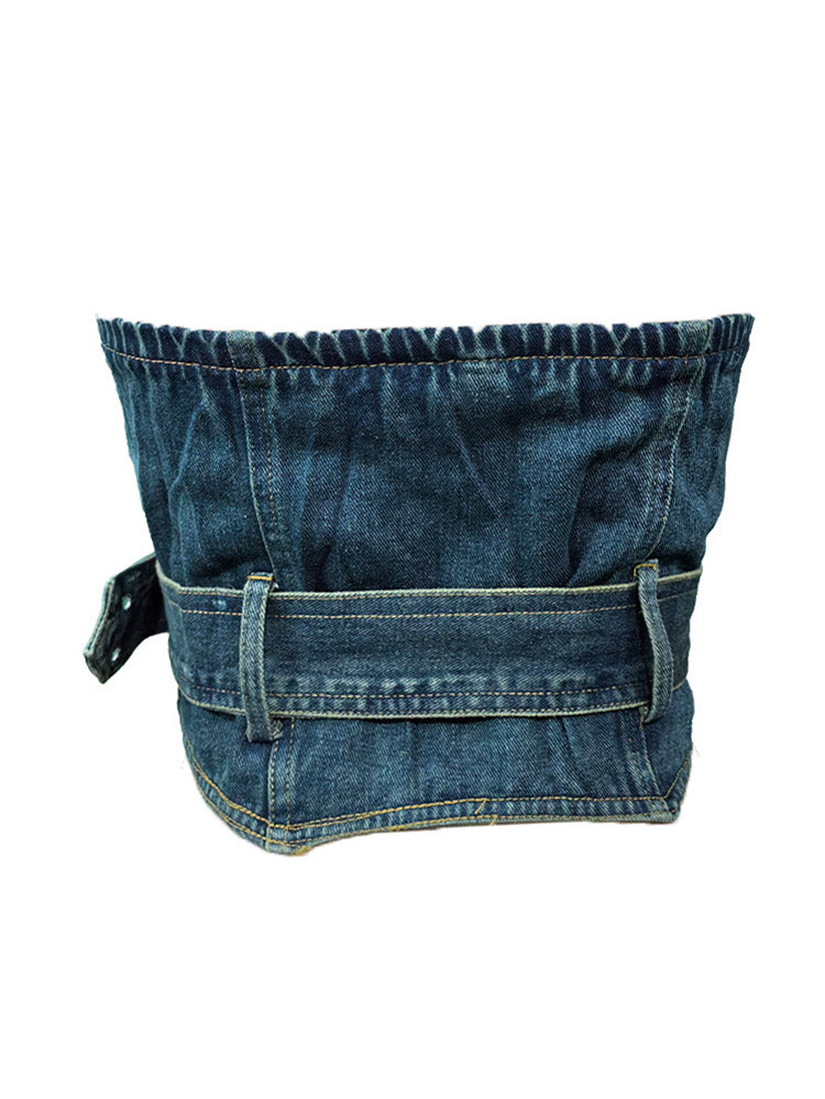 Denim Belted Zip Tube Top - ECHOINE