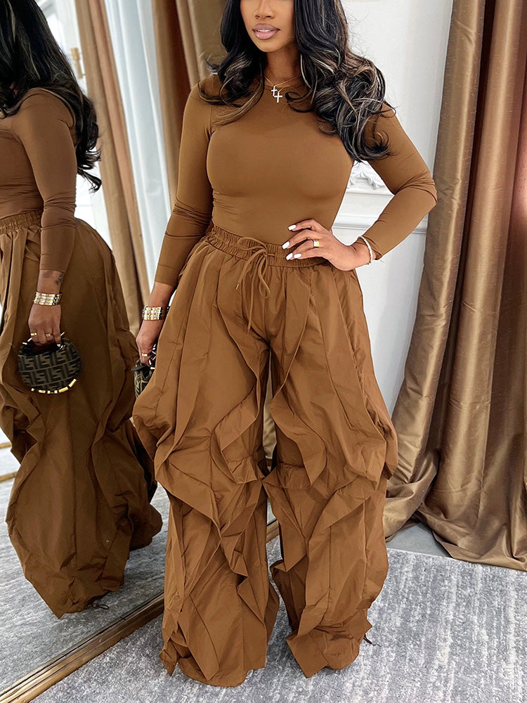 Sleek Top & Windbreaker Pleated Pants Set
