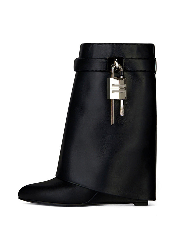 Lock & Key Leather Wedge Calf Booties