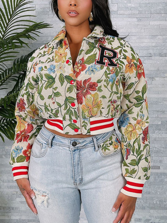Size 2XL Floral Jacquard Varsity Jacket