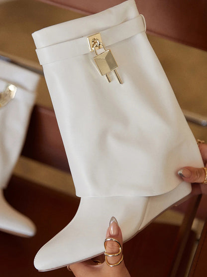 Lock & Key Leather Wedge Calf Booties