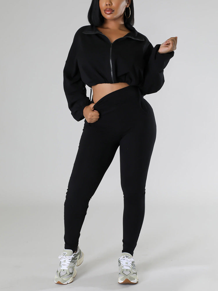 Zip-Up Crop Top &amp; Leggings Set