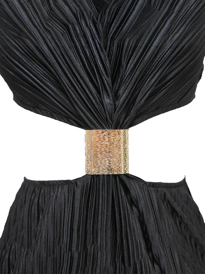 Halter Cutout Pleated Dress