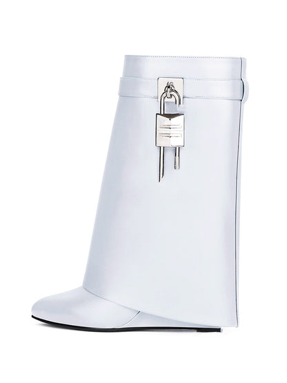 Lock & Key Leather Wedge Calf Booties