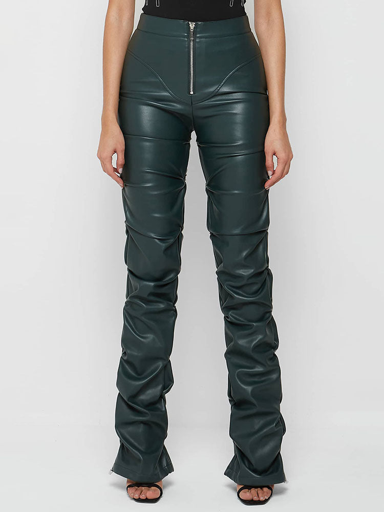 Ruched Leather Pants